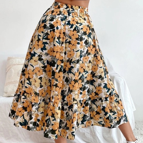 Boho floral print high waisted flowy maxi skirt - Picture 7 of 9